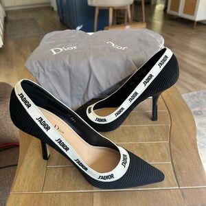 Christian Dior J' adior Black Embroidered Fabric 100mm Heels